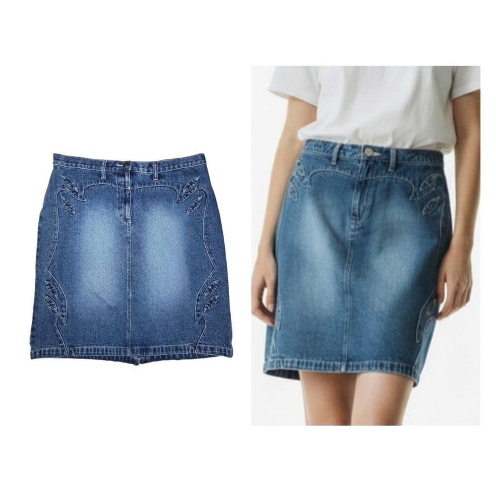 Vintage Faded‎ Glory Knee-Length Denim Western-Style Skirt Straight 14